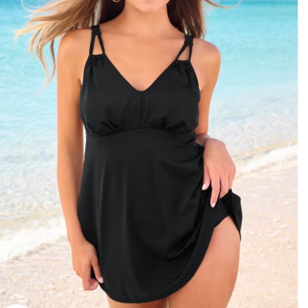 NEW Swimsuits For All Black Loop Strap Tankini & Brief Swim Dress Set
Size 5X